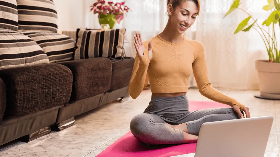 girl doing online fitness class